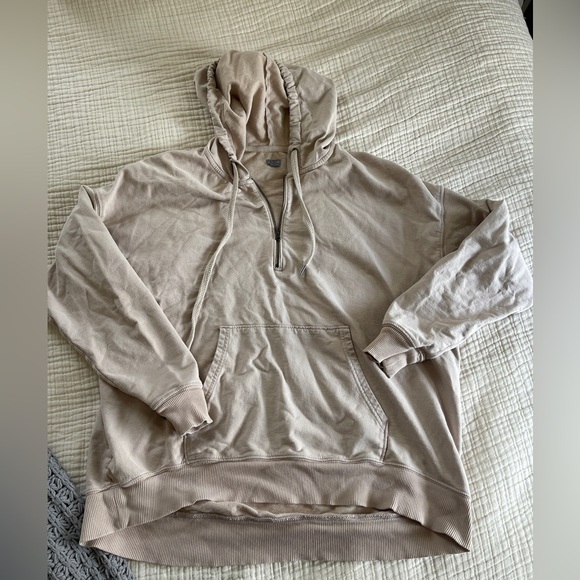 Aerie half zip oversized Henley hoodie tan color size XS pullover - Picture 1 of 6